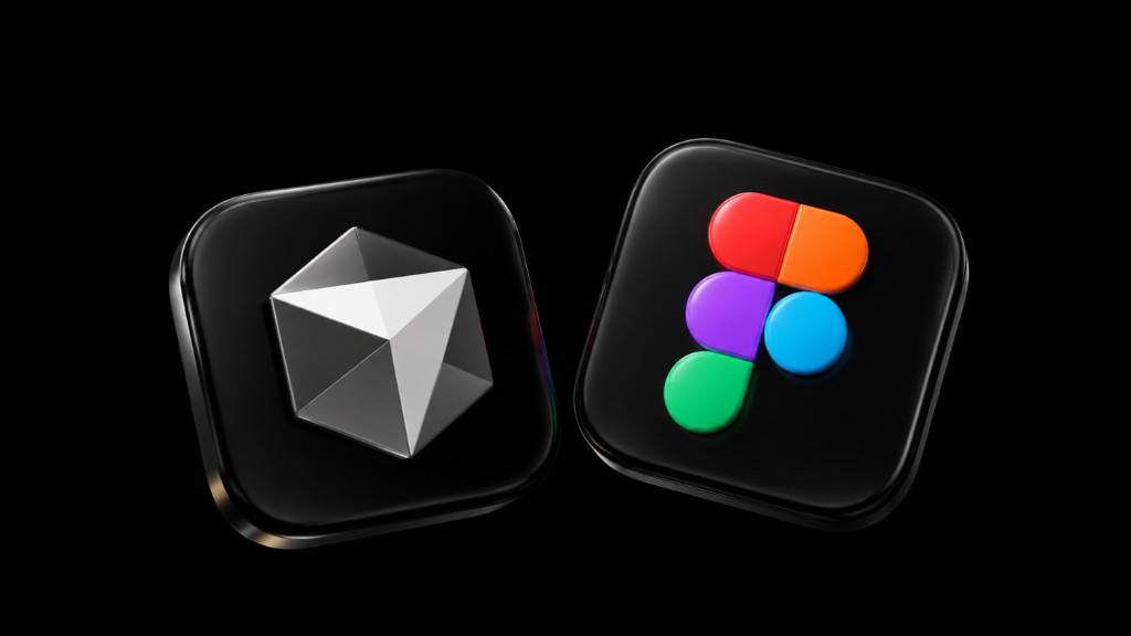 Zwei App-Icons auf schwarzem Grund: links ein Code-Editor mit KI-Agent, rechts Figma — sie stehen für die automatisierte Brücke vom Code ins Design-File