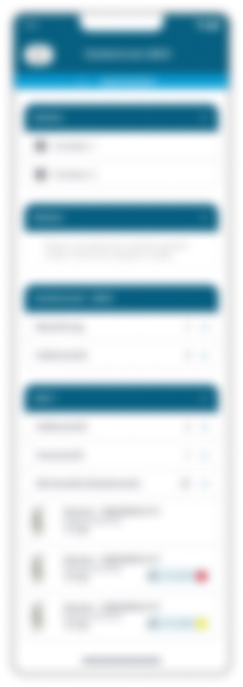 Blurred screen of a component group with sections for fields, notes and related components, some marked with a red or amber status