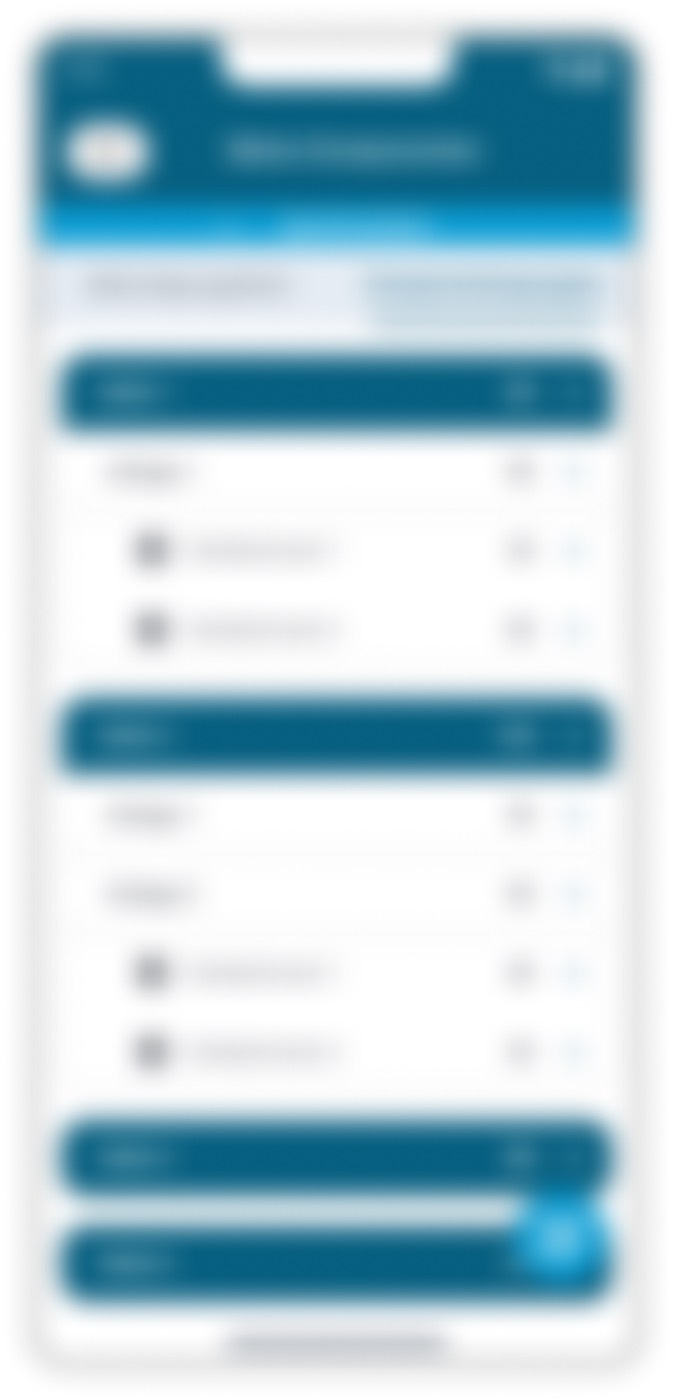 Blurred screen with sections grouped by year and component rows beneath them