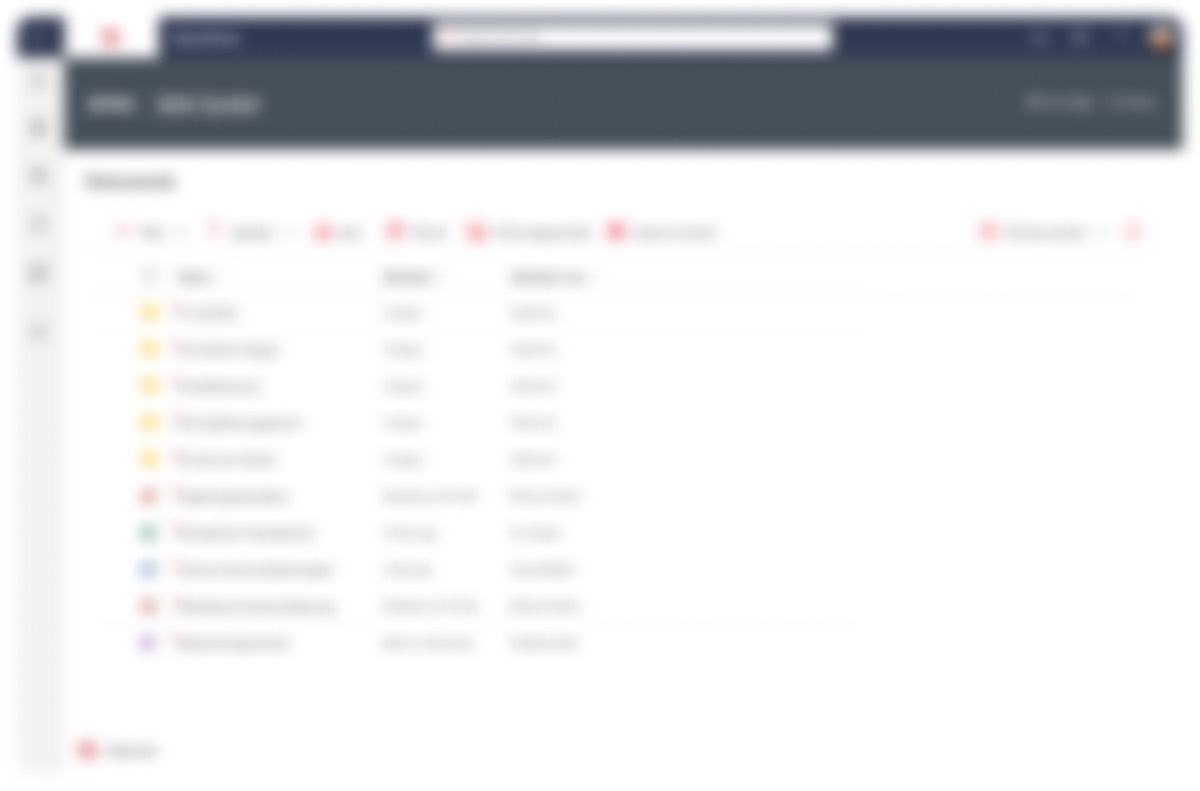 Document library of a project in SharePoint with folders and files in a list (blurred)
