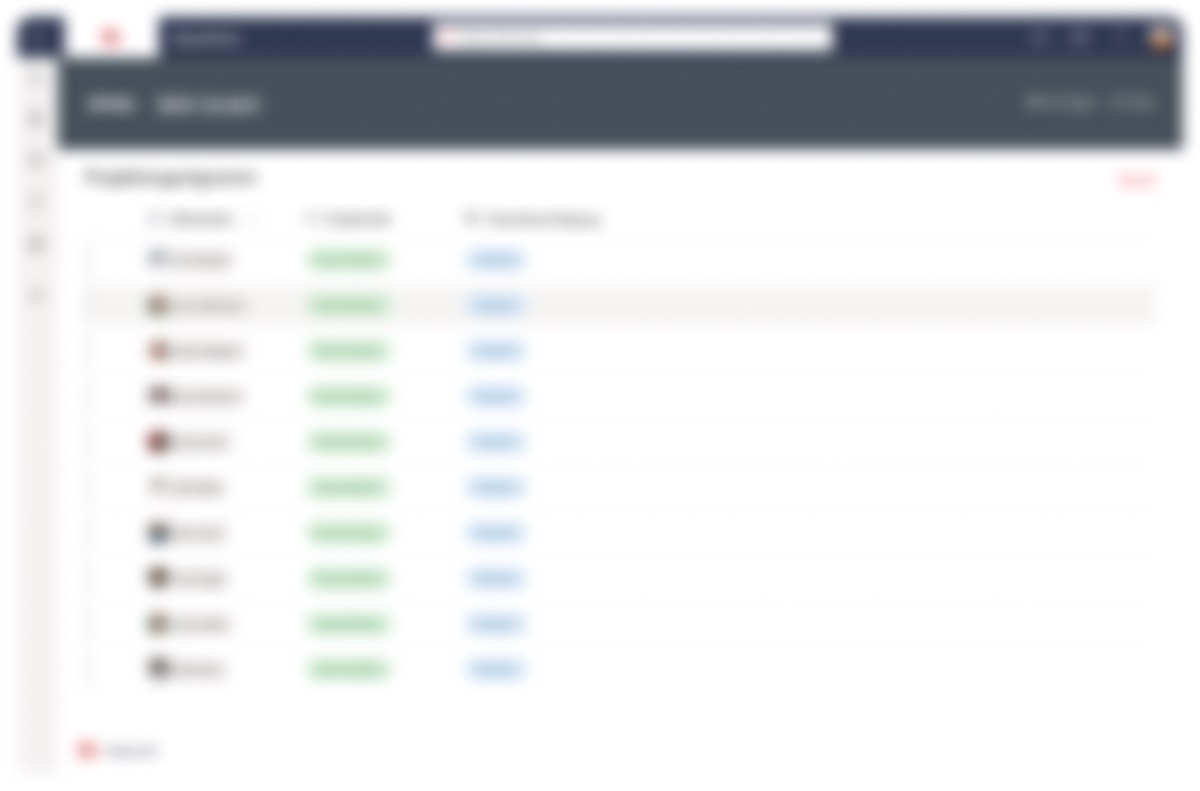 Project org chart as a list in SharePoint: columns with name, role and contact of the team members (blurred)