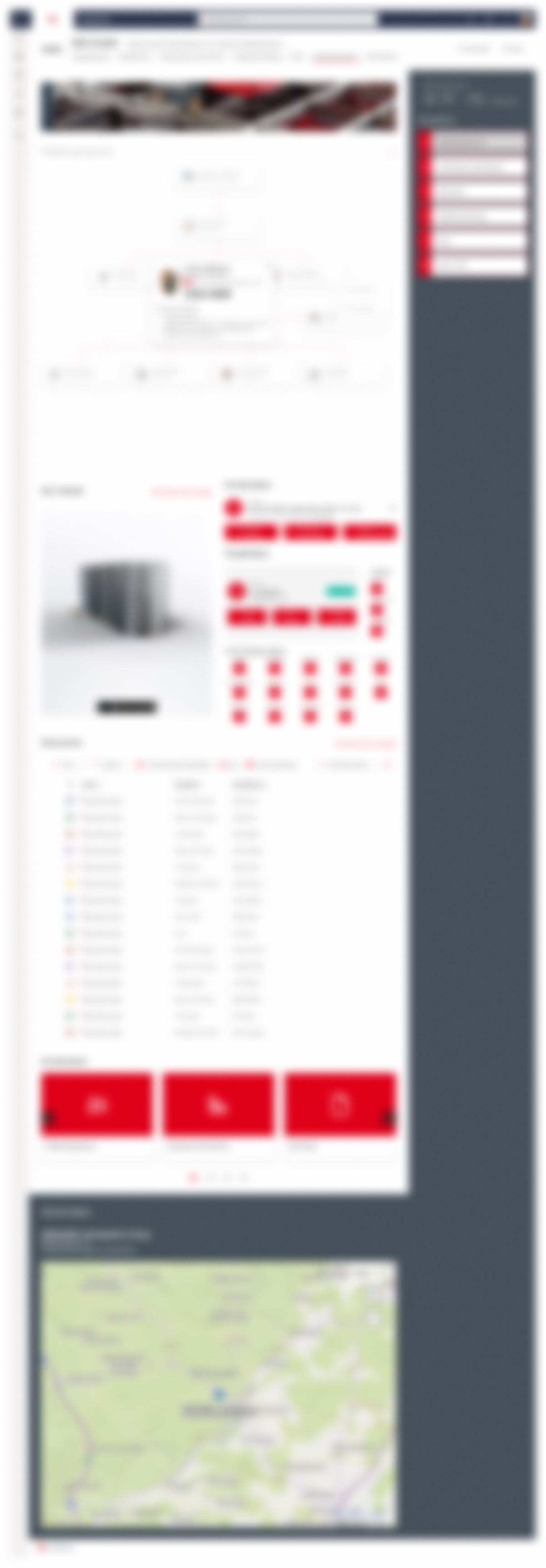 Interactive project org chart in SharePoint with an open person modal showing role, team membership and contact; below it a 3D view, quick links and document list (blurred)
